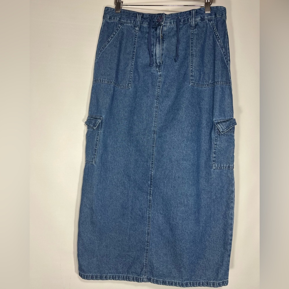 Vintage Basic Editions Blue Denim Cargo Maxi Skirt